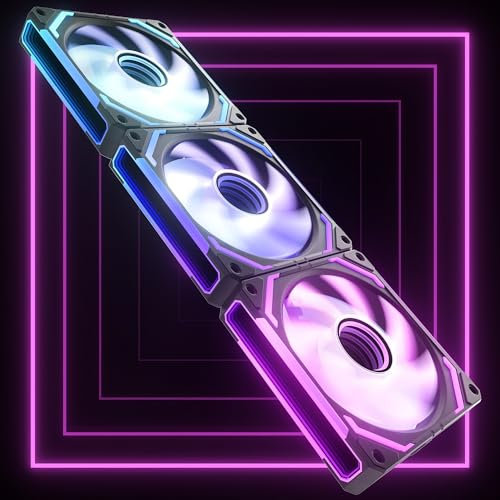 AsiaHorse COSMIQ RGB PC Lüfter 120MM Gehäuselüfter 3 Stück, ARGB Daisy Chain PC Lüfter [Infinity Mirror] [FDB] 2000 RPM/68,5 CFM/24 LEDS 4 Pin PWN & 5V 3Pin ARGB mit Controller. Schwarz