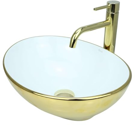 GTM Design Aufsatzwaschbecken Glanz Modern Waschbecken ohne Hahnloch - Elegant Aufsatzwaschbecken Oval für Badezimmer und Gäste WC - nur Bad Waschbecken - Modell 8