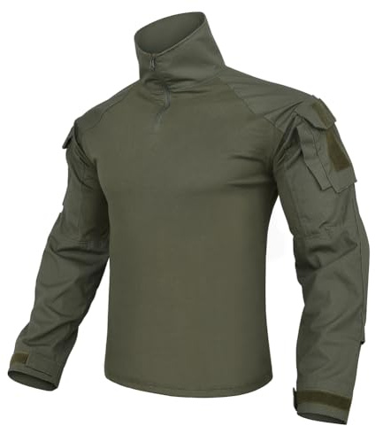 KRYDEX GEAR Combat Shirts tattica G3, camicia da combattimento con gomitiere, camicia tattica militare, per attività all'aria aperta, softair, combattimento, caccia, colore verde, L