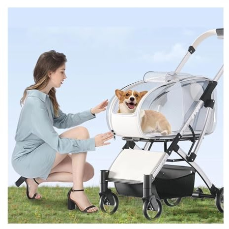 Leichter Haustier-Kinderwagen Haustierwagen, zusammenklappbarer transparenter Transportwagen for Hunde und Katzen, Haustierwagen für Hunde/Katze auf der Reise