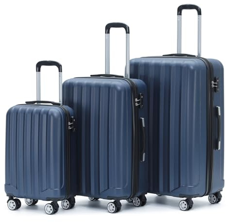BEIBYE TSA-Schloß 2080 Zwillingsrollen 3 TLG. Reisekofferset Koffer Kofferset Trolley Trolleys Hartschale (Dunkelblau)