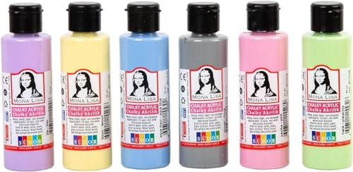 Pastell-Kreidefarben-Set für Kinder und Erwachsene. 6 Farben je 60ml. Hochpigmentierte und deckende Malfarben für Leinwand, Holz, Stein, Papier, Metall. (Chalky-Kreidefarben)