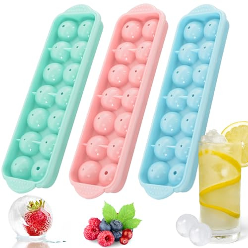 Round Ice Cube Tray with Lid, 3 Pack Ice Cube Tray, Easy Release Reusable Ice Cube, 14 Cavities, Best for Freezer, Whiskey, Cocktail and Drink
