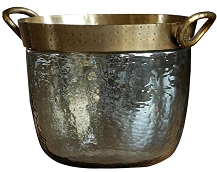 NSTVVEE Eiskübel, luxuriöser Glas-Eiskübel mit Gold-Kupfer-Randdekoration, Retro-Stil, handgefertigter, metallisolierter Eiskübel, ideal für die Hausbar, zum Kühlen von Bier, Champagner, W