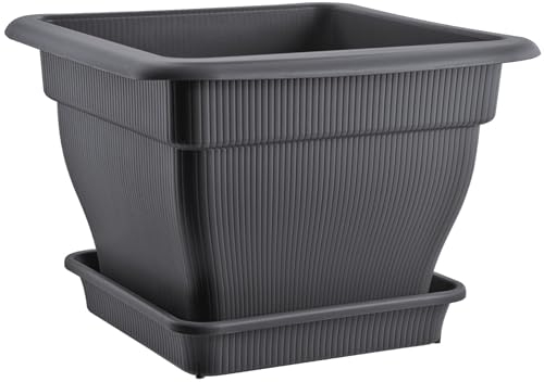 BURI XXL Pflanzkübel Blumentopf 60x60cm mit Wasserspeicher und Untersetzer - 70 Liter Pflanztopf gegen Staunässe Anthrazit UV-stabil, frostsicher, robust