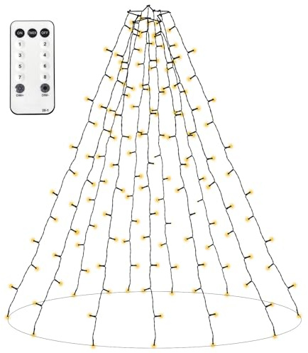 Senhui Weihnachtsbaum Lichterkette, 2M 400er LED 20 Stränge 8 Leuchtmodi Christbaumbeleuchtung mit Sternenring Innen Außen Dekor für 150cm-240cm Tannenbaum Warmweiß