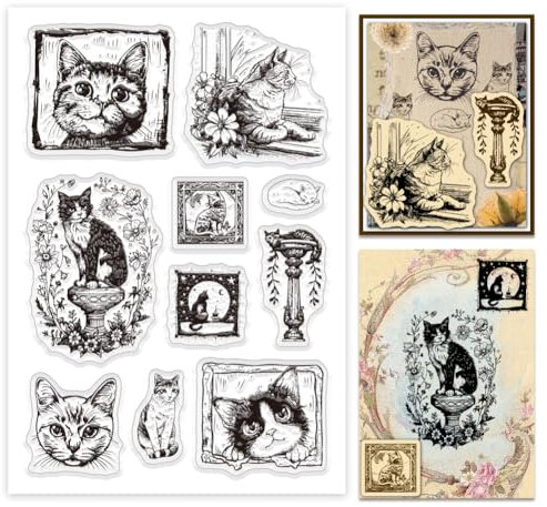 PH PandaHall Clear Cat Silicone Stamps Set - 10pcs Transparent Stamps for Scrapbooking, Cards, Crafts - 16cm x 11cm