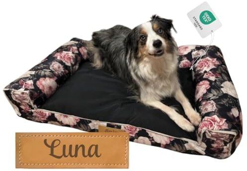 Petsen Personalisierte Hundebett - Grosse Große Mittelgroße Hunde - Hundekissen groß – Hundekörbchen - Hundematte mit Gravieren Namen (Rosen, L 118 x B 78 x H 17 cm)