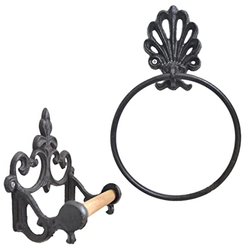 KONTONTY 2pcs Retro Towel Hanging Ring Cast Iron Paper Towel Holder Modern Bathroom Rack