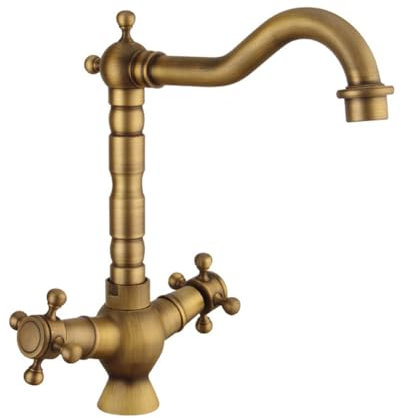 Wasserhahn Bad Waschtischarmatur Retro Antik Stil 360° Drehbar Messing Zweigriff Mischbatterie Waschbecken Armatur, Badarmatur Waschtischbatterie Badezimmer, Bronze