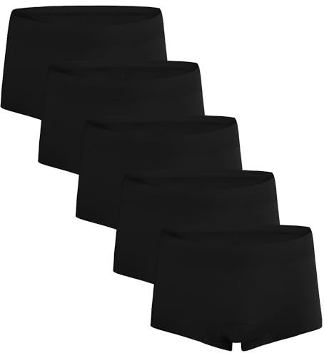 INNERSY Underbyxor, flickor, boxershorts, underkläder, bomull, trosor, barn, 8–16 år, 5-pack, 5 svart, 12-14 år