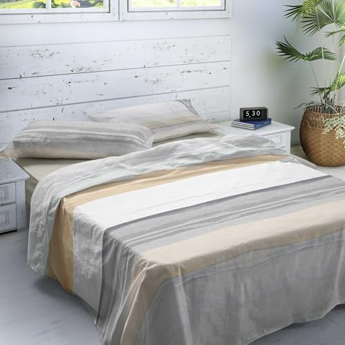 NATURALS - Juego de Sábanas Estampada Cama 90-100% Algodón Franela - Incluye Sábana Encimera + Sábana Bajera + Funda de Almohada - Extra Suave, Transpirable - Nube