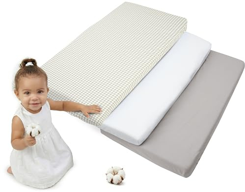 Medi Partners Sabana Bajera Cuna 60x120 Set de 3-100% Algodon Sabanas de Algodón Bebe Ropa de Cama para Bebés Dormir Cuna Fitted Bed Sheet Protector (Cuadros-Blanco-Gris)