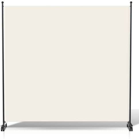 Jopassy 1 Teilig Paravent mit Rollen und Bremsen, Faltbarer Raumteiler, Mobiler Sichtschutz, 187x181x30 cm, Beige, Ideal für Wohnzimmer, Schlafzimmer, Balkon