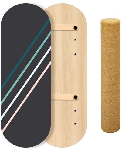Balance Board Trainer, Wooden Balancing Board with 3 Adjustable Stoppers, Balance Roller Boards to Build Core Stability, Wobble Board for Skateboarding, Hockey, Snowboarding, Surfing & Yoga Training