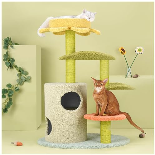 bacedifo 2 Columnas de Sisal Rascador para Gatos Casa del Gato en Árbol de 2 Pisos Mirador de Flores Elevado de 7 Centímetros Base Redonda Más Ancha Plataforma de Salto para Hogares con Varios Gatos