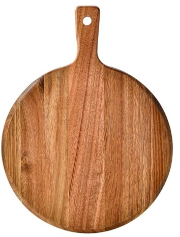 Grande tagliere da bistecca vassoio per pizza in legno con manico lungo rotondo multifunzione per tagliare torte di verdure, pane, dessert, carne piatto A