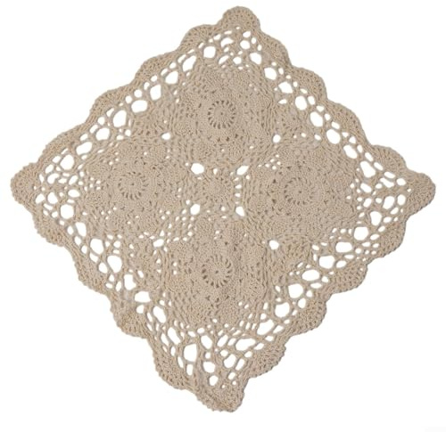 Napperon carré en coton fait à la main avec motif dentelle vintage pour décoration de maison et restaurant (40 x 40 cm, beige)