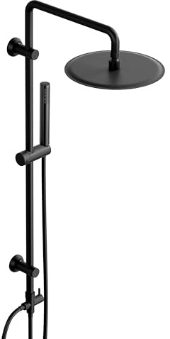 Görbach Colonne de Douche Hydromassage avec Haute Pression, Système de Pluie Ensemble Douche sans Robinetterie pour Baigoire avec Barre de douche et Pommeau Douche XXL D30cm, Noir
