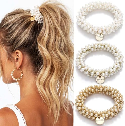 Reaky Coletero de perlas para el pelo, coleteros con cuentas, accesorios decorativos para el cabello para mujer