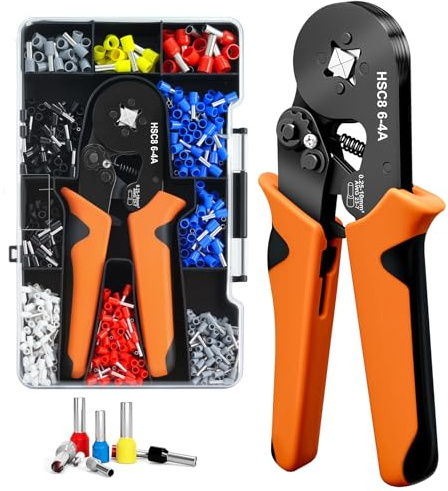 Juego de crimpadora con 1250 alicates de terminales, autoajustable, 0,25 – 10 mm², crimpadora con casquillos de cable, juego de crimpado para uso doméstico