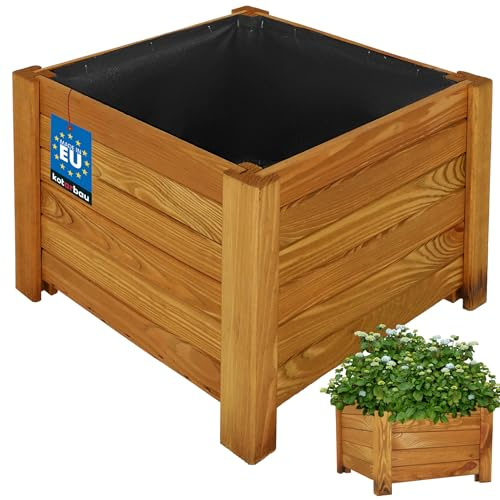 KOTARBAU® Blumenkasten - 38 x 38 x 30 cm - Pflanzkasten mit Vlies - Pflanzkübel groß außen - Balkon Sichtschutz - Blumenkästen für Garten & Terrasse - Blumenkübel aus Kiefernholz - Eiche