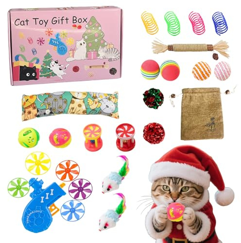 Fierudeng Jouets Interactifs pour Chats | Set De Peluches Animales Interactives à Thème de Noël pour Chaton | Kit De Jouets À Mâcher Résistant Aux Morsures pour Chats Petits Moyens Grands
