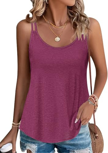 PLOKNRD Women's Summer Vest Tops - Spaghetti Strap Camisole, Fuchsia, XL