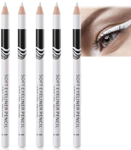 5-Pack White Eyeliner Pencils Set,Waterproof & Long-Lasting Eye Highlighter,Skin Marking & Makeup Pencil for Professional and Everyday Use