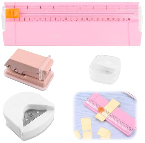 3 Piezas Cortadores para Manualidades, A5 Guillotina con Hoja de Repuesto, Redondeador de Esquinas y Perforadora de 1 Agujero de 3mm para Tarjetas de Etiquetas de Papel, Papel Artesanal y Fotos