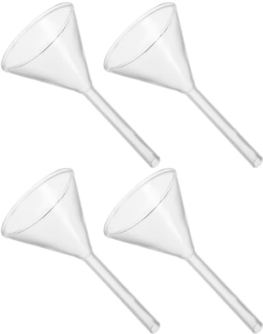 NIYANGLE Kit 4 Imbuti in Vetro Trasparente 60Mm per Riempimento Olio Lanterne Imbuto di Riempimento Scientifico Stelo Corto Imbuto Filtrante da Laboratorio per Esperimenti e Uso