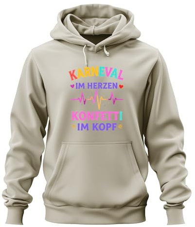 Printera Karneval im Herzen Konfetti im Kopf Fasching Geschenk lustig bunt Unisex Hoodie Kapuzenpullover, Natur, L