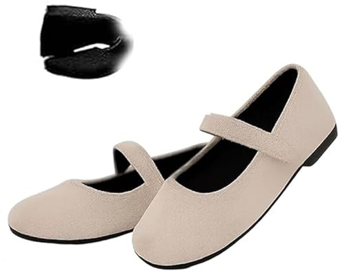 Ballerine ortopediche in pelle scamosciata Mary Jane da donna, comode, senza lacci, con punta larga, ballerine casual con cinghie, bianco, 35.5 EU