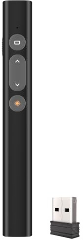 Presentation Clicker, Remote PPT PowerPoint Clicker, 2.4GHz Wireless Presenter Remote PowerPoint Clicker, Red Laser Pointer, 4 Buttons, Compatible with PC, Black, for Classrooms, Lecture Halls, Confe