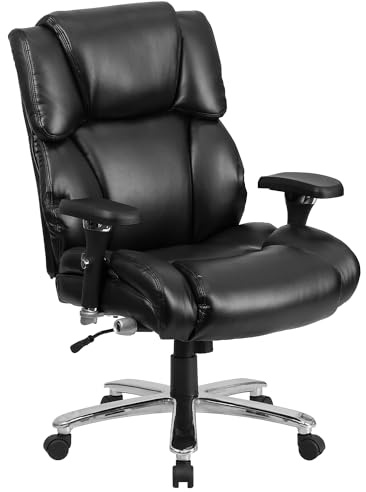 Flash Furniture Hercules Serie 24/7 Intensivnutzung Lederweicher Drehstuhl Bürostuhl Ergonomischer Chefsessel mit hoher Rückenlehne und gepolsterten Sitz/Armlehnen, Schwarz
