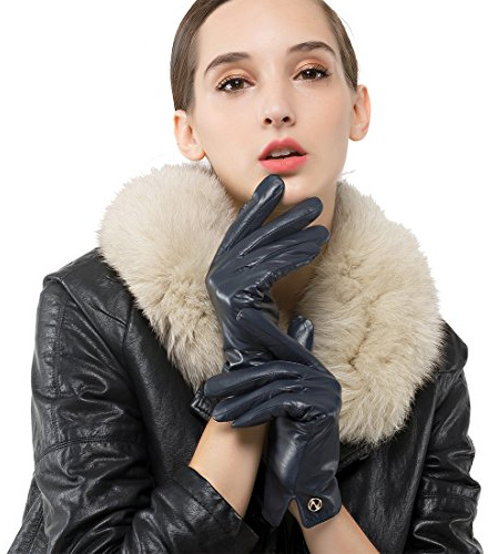 Nappaglo Damen Italienisches Lammfell Leder Handschuhe Touchscreen Winter Warm Langes Fleecefutter Handschuhe