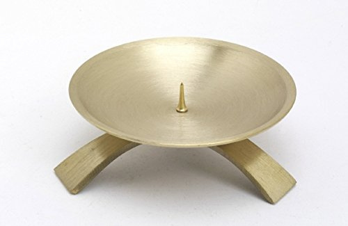 Kerzenleuchter Dreifuß Gold gebürstet kleinem Dorn Ø 9,5 cm, ideal für Taufkerzen, Kommunionkerzen, Konfirmationskerzen, Hochzeitskerzen, Trauerkerzen