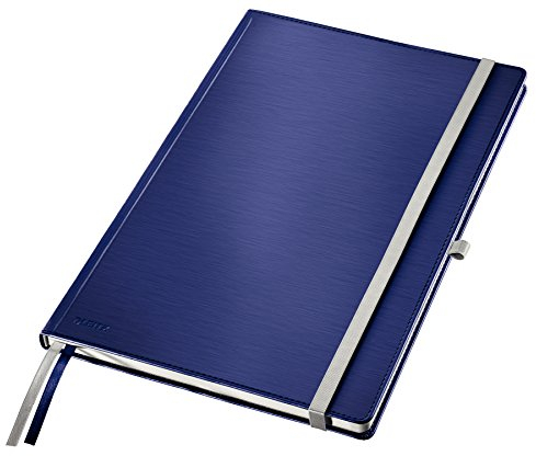 Leitz Notizbuch A4 kariert, 160 Seiten, 80 Blatt, Hardcover mit hochwertigem Bezug, 100 g/m² Papier, Gummizugverschluss, Textilbänder, Stiftelasche, Mit Tasche, Style Serie, Titan Blau, 44760069