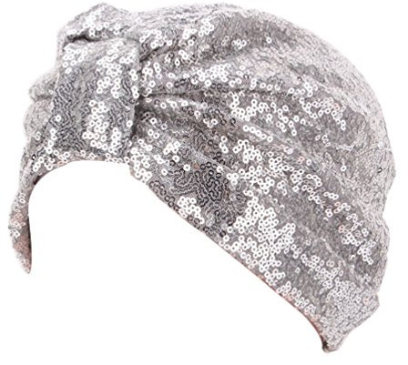 DECOU female Sparkly Sequin Twist Pleated Hair Wrap Stretch Turban S232 (Silver)