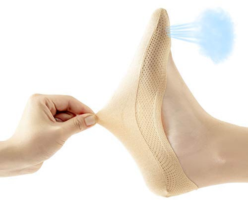 JARSEEN 4Pairs Low Cut No Show Liner Socks Women Breath Mesh Cotton Nylon Hidden Invisible Socks Anti-slip for Boat Loafer Sneakers (2Beige+2Black, UK 6-9)