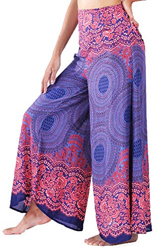 Lofbaz dam breda ben palazzobyxor yoga salong hippie haremsbyxor byxor, Rose 1 mörkblå, L