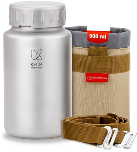 Keith Titanium Trinkflasche mit Bajonettverschluss Ti3035, 900 ml Titan Wasserflasche für Tee Kaffee wiederverwendbare Outdoor Flasche für Camping Wandern und Reisen