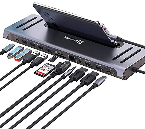 XtremeMac Adaptateur Hub USB-C 12 en 1 - Station d'accueil pour Apple MacBook Type C, Ethernet, 4X USB 3.0, 2X USB C PD, 2X 4K HDMI, Micro Audio, Lecteur Carte SD/TF
