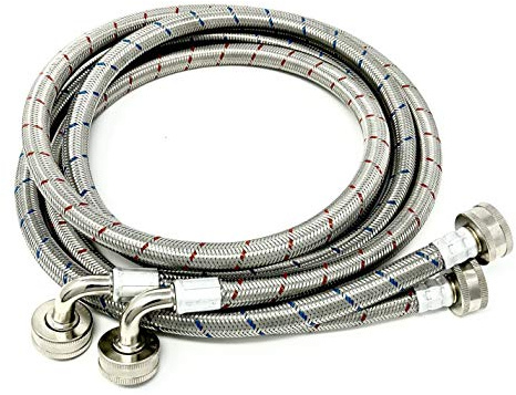2-Pack Premium Stainless Steel Washing Machine Hoses - 6 FT No-Lead Burst Proof Red and Blue Lined Water Inlet Supply Lines - Universal 90 Degree Elbow Connection - 10 Year Warranty
