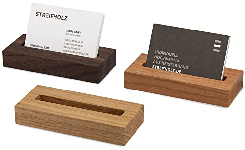 STREIFHOLZ Visitenkartenhalter aus Holz, Visitenkartenständer, Visitenkarten Halterung, Visitenkartenaufsteller, Visitenkartenhalter mehrfach, Visitenkartenetui Tisch, Messe, Ausstellung, Empfang