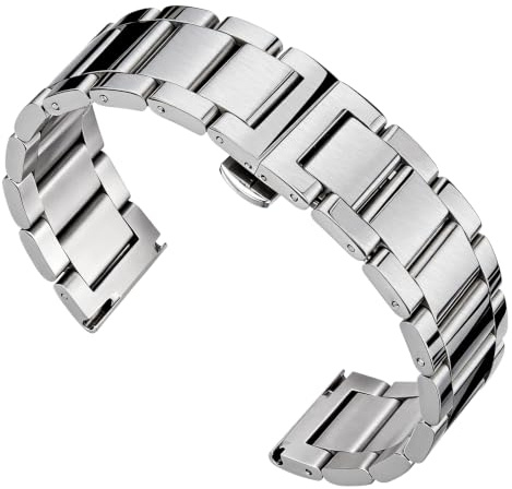 BINLUN Edelstahl Uhrenarmband Ersatzarmband Poliert Metall Uhrenarmbänder Matt Gebürstet Metallarmband für Herren Damen 16mm/18mm/20mm/21mm/22mm/23mm/24mm/26mm mit Schmetterlingsschnalle