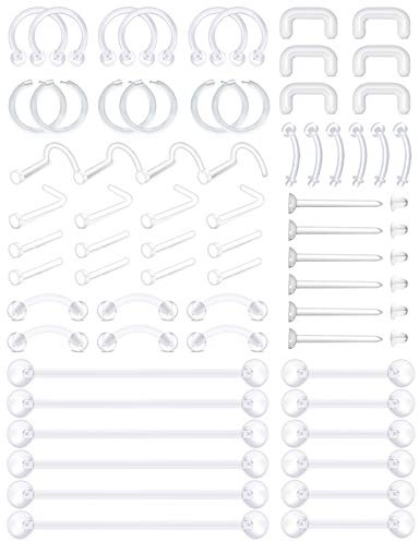 D.Bella 16G Retenedores de Perforación Transparentes Cartílago Flexible Hélice Daith Rook Tragus Retenedor de Pendiente Nariz de Plástico Bioflex Septum Labio Anillos de Cejas Retenedor de Perforación