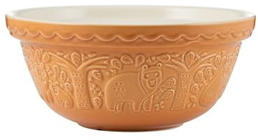 Mason Cash in the Forest Bear Mixing Bowl 2 Litre | 24cm Ochre S24 Stoneware Bowl for Bread, Cake, Cookie, Pastry & Pudding Mixes, Embossed Woodland Design