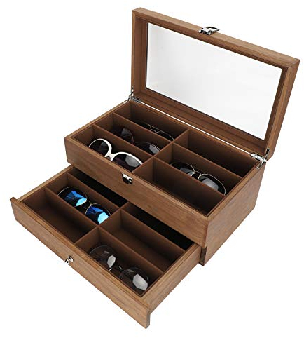 Doppelschichtige Holz Brillenbox 12 Fächer Vitrinenbox Heimdekoration Optiker Zubehör Design Storage Lösung