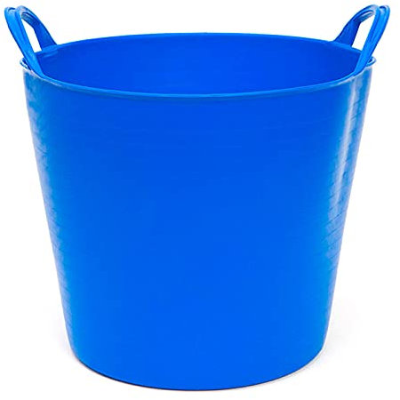 Tradineur - Capazo Multiusos Redondo con Asa - Fabricado en Plástico - Ideal para el Transporte de Objetos - Capacidad de 26 litros - Ø 35 x 30 cm - Color Azul